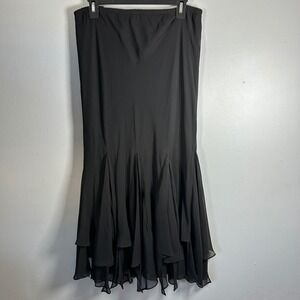 JBS Ltd Black Mermaid Hem Maxi Skirt Chiffon Tiered Godet Size 12 Womens